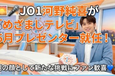 🌅🎤 JO1河野純喜が「めざましテレビ」6月プレゼンター就任！✨ 朝の顔として新たな挑戦にファン歓喜💙📺