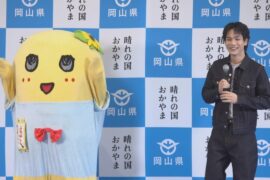 JO1・豆原一成さん(真庭市出身)とふなっしー(桃好き)が岡山をPR！　マスカットの食べ比べクイズも